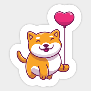 Cute shiba inu holding love ballon cartoon Sticker